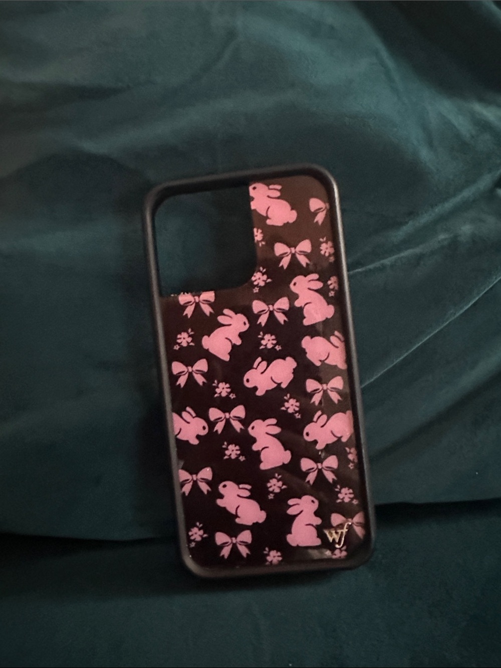 Black Phone Case with Pink Bunny Pattern